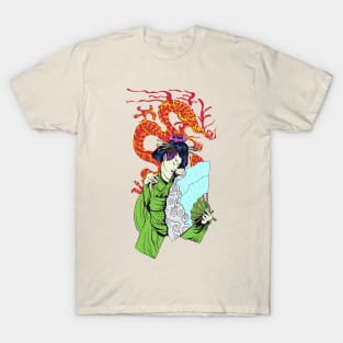 Geisha With Dragon T-Shirt